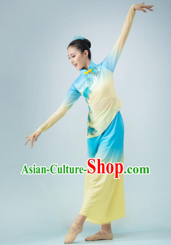 Chinese Woman Group Dance Clothing Folk Dance Costume Yangge Performance Blue Outfit Yangko Performance Garments