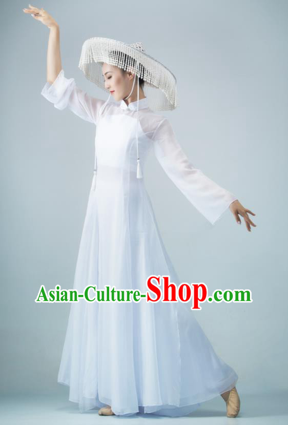 Chinese Women Group Garments Classical Dance Clothing Xun Shan Xing Performance Costume Ballet Dance White Dress