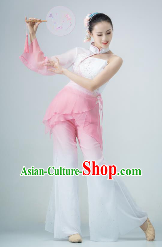 Chinese Yangko Performance Costume Fan Dance Pink Outfit Women Group Garments Folk Dance Clothing