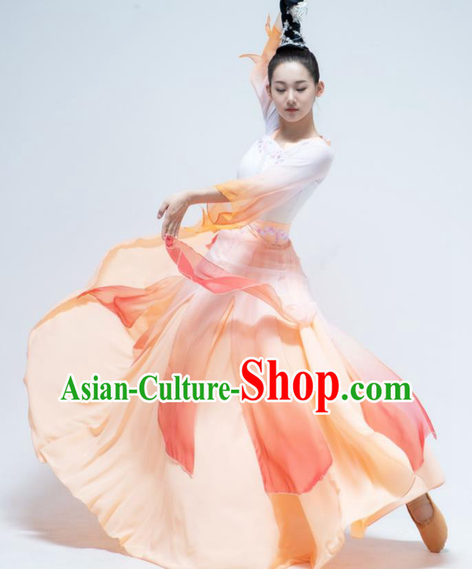 Chinese Stage Performance Costume Women Group Dance Orange Dress Han Tang Dance Garment Classical Dance Clothing