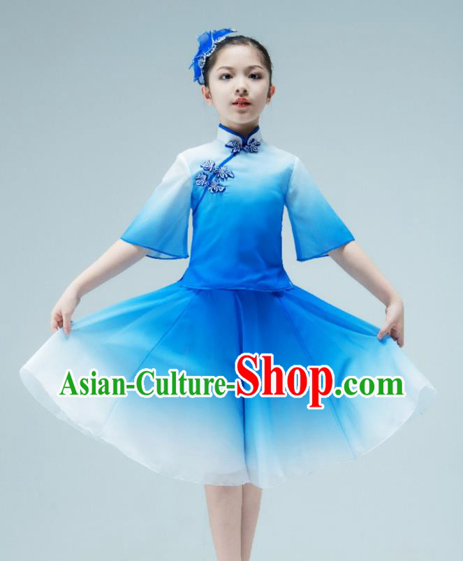 Chinese Classical Dance Clothing Stage Performance Costume Children Dance Blue Dress Ballet Dance Garment