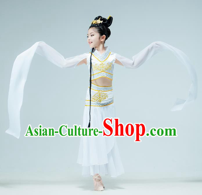 Chinese Children Water Dance White Dress Beauty Yu Ren Dance Garment Classical Dance Clothing Stage Performance Costume