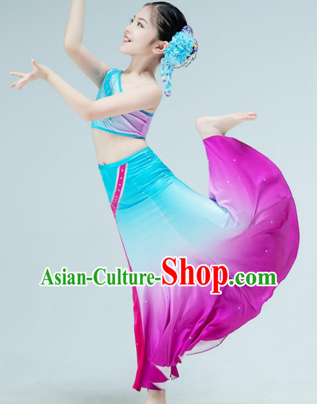 Chinese Classical Dance Clothing Stage Performance Costume Children Peacock Dance Dress Dai Nationality Dance Garment