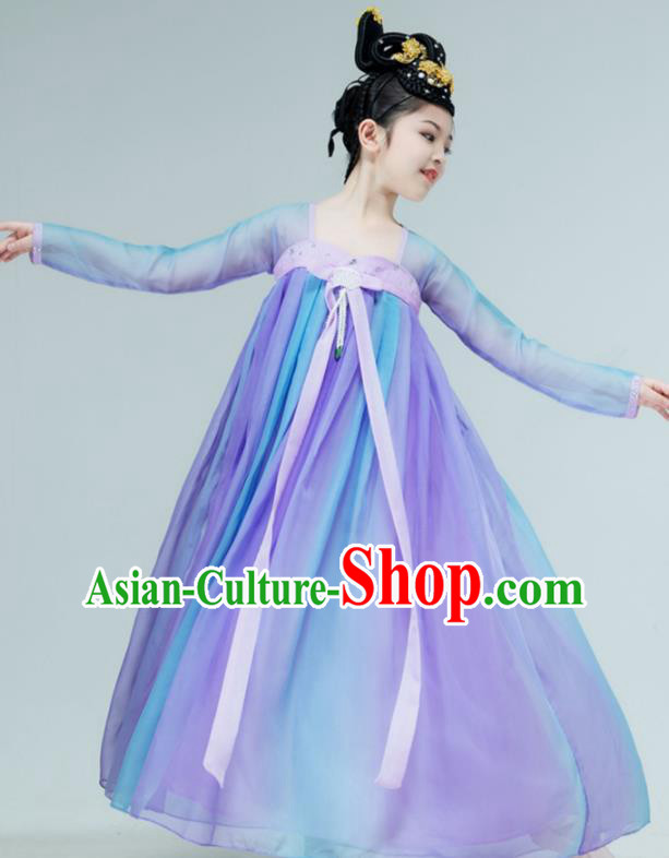 Chinese Children Dance Violet Dress Han Tang Dance Garment Classical Dance Clothing Stage Performance Costume