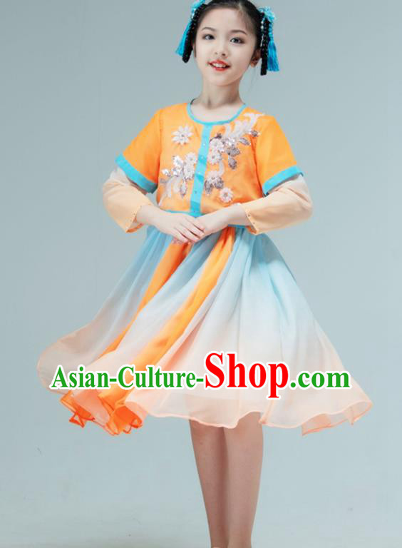 Chinese Stage Performance Costume Hanfu Dance Orange Dress Classical Dance Garment Children Dance Clothing