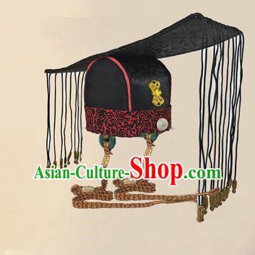 Chinese Ancient Qin Dynasty First Emperor Tassel Crown Handmade Qin Shi Huang Hat Traditional Hanfu Headdress