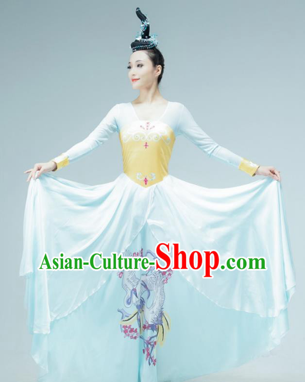 Chinese Han Tang Dance Clothing Stage Performance Costume Classical Dance Light Blue Dress Women Group Dance Garment
