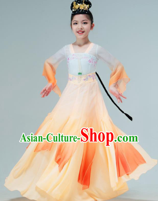 Chinese Stage Performance Costume Classical Dance Orange Dress Fan Dance Outfit Children Dance Clothing