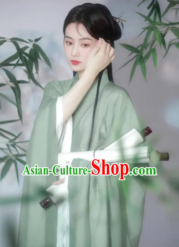 Chinese Ancient Swordswoman Clothing Jin Dynasty Young Lady Costumes Traditional Green Hanfu Dress