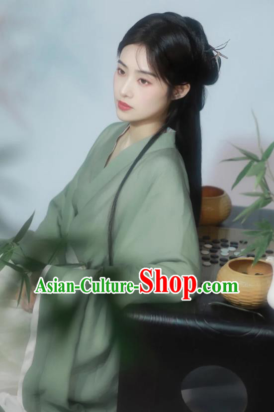 Chinese Ancient Swordswoman Clothing Jin Dynasty Young Lady Costumes Traditional Green Hanfu Dress