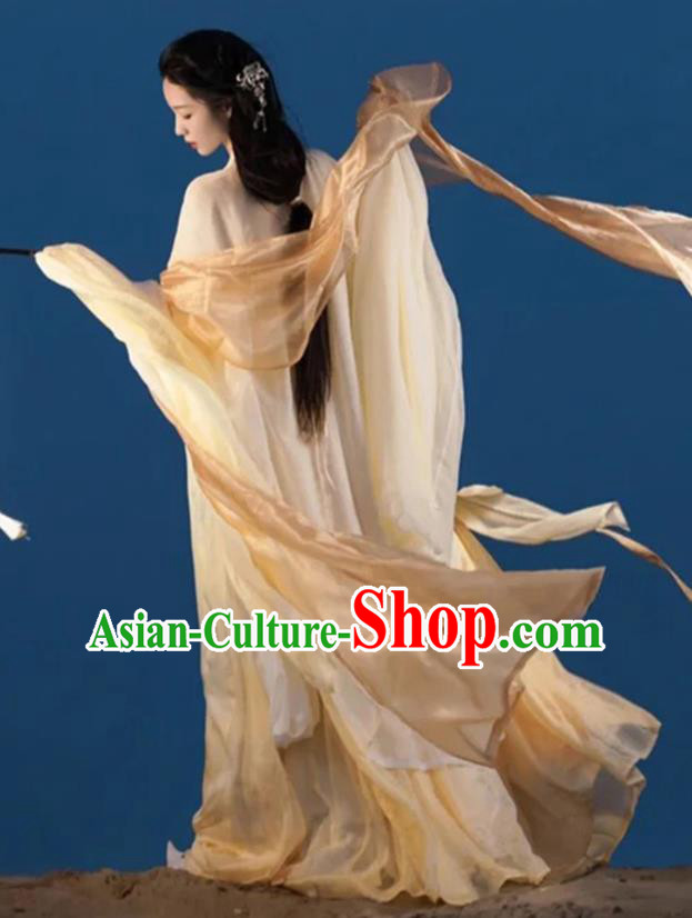 Chinese Traditional Apricot Hanfu Dress Ancient Princess Clothing Tang Dynasty Young Lady Costumes