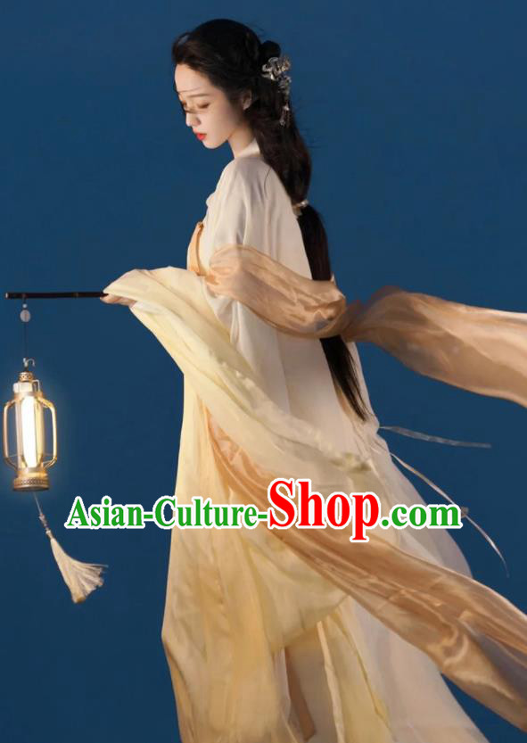 Chinese Traditional Apricot Hanfu Dress Ancient Princess Clothing Tang Dynasty Young Lady Costumes