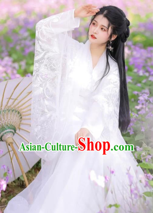 Chinese Ancient Goddess Clothing Traditional Royal Princess White Hanfu Dress Costumes