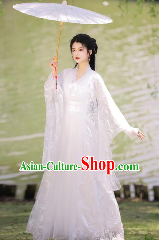 Chinese Ancient Goddess Clothing Traditional Royal Princess White Hanfu Dress Costumes