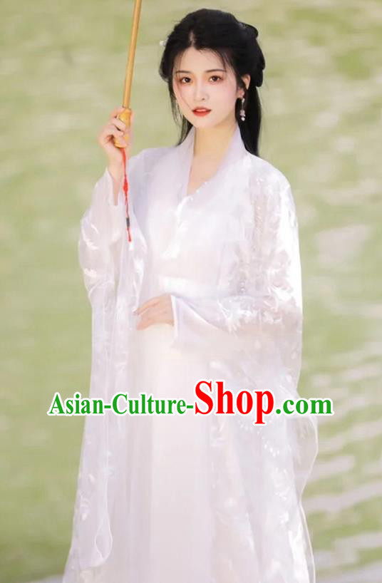 Chinese Ancient Goddess Clothing Traditional Royal Princess White Hanfu Dress Costumes