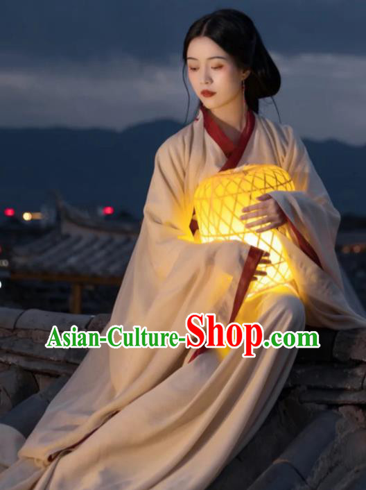Chinese Jin Dynasty Princess Champagne Hanfu Dress Ancient Goddess Clothing Traditional Young Lady Costumes