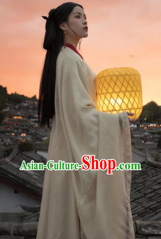 Chinese Jin Dynasty Princess Champagne Hanfu Dress Ancient Goddess Clothing Traditional Young Lady Costumes