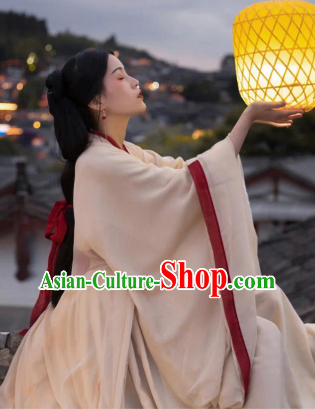 Chinese Jin Dynasty Princess Champagne Hanfu Dress Ancient Goddess Clothing Traditional Young Lady Costumes