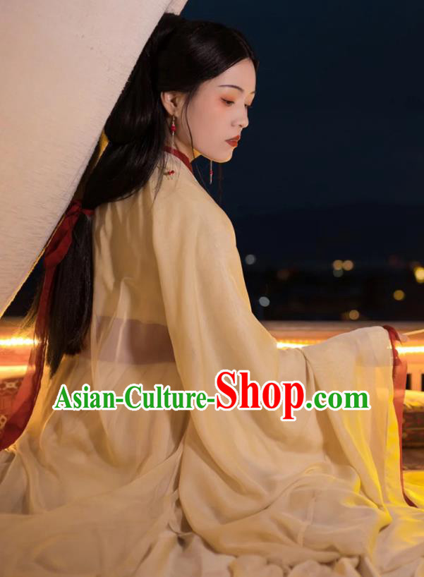 Chinese Jin Dynasty Princess Champagne Hanfu Dress Ancient Goddess Clothing Traditional Young Lady Costumes