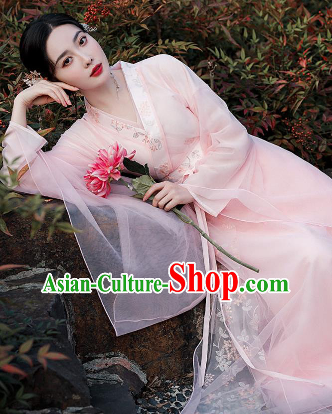 Chinese Traditional Pink Hanfu Dress Jin Dynasty Young Lady Clothing Ancient Princess Garment Costumes