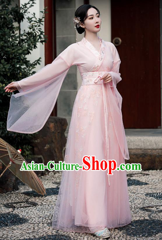 Chinese Traditional Pink Hanfu Dress Jin Dynasty Young Lady Clothing Ancient Princess Garment Costumes