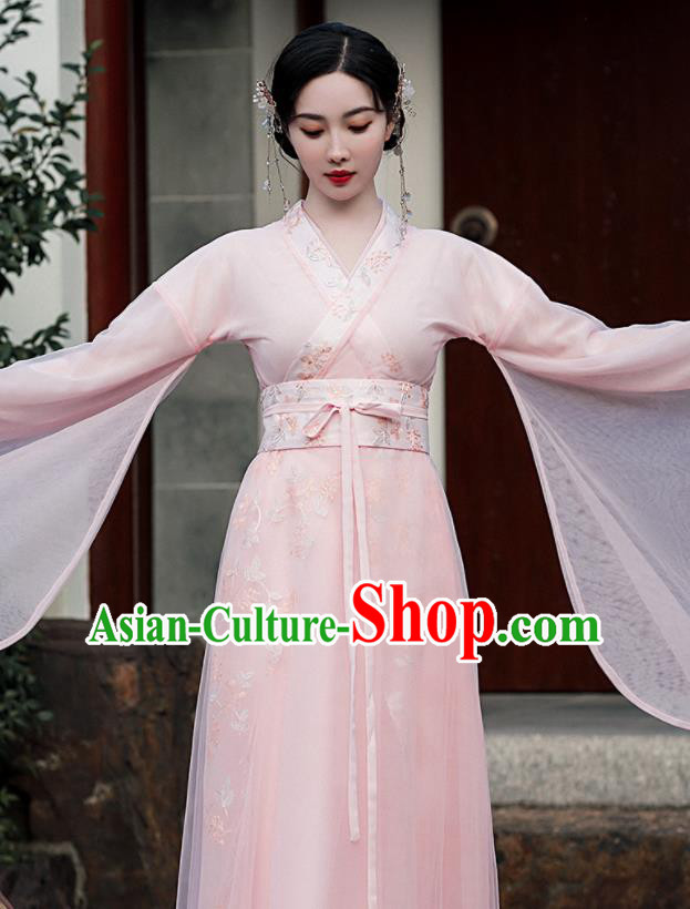 Chinese Traditional Pink Hanfu Dress Jin Dynasty Young Lady Clothing Ancient Princess Garment Costumes