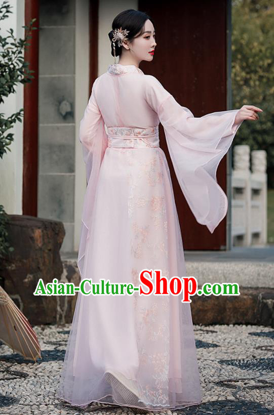 Chinese Traditional Pink Hanfu Dress Jin Dynasty Young Lady Clothing Ancient Princess Garment Costumes