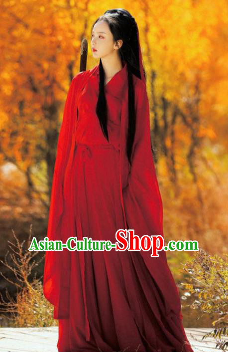 Chinese Jin Dynasty Swordswoman Clothing Ancient Female Knight Costume Traditional Red Hanfu Dress