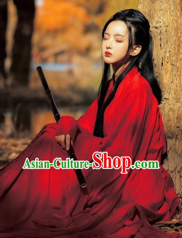 Chinese Jin Dynasty Swordswoman Clothing Ancient Female Knight Costume Traditional Red Hanfu Dress