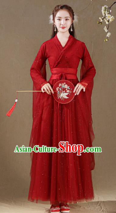Chinese Ancient Goddess Costumes Traditional Red Hanfu Dress Jin Dynasty Princess Clothing
