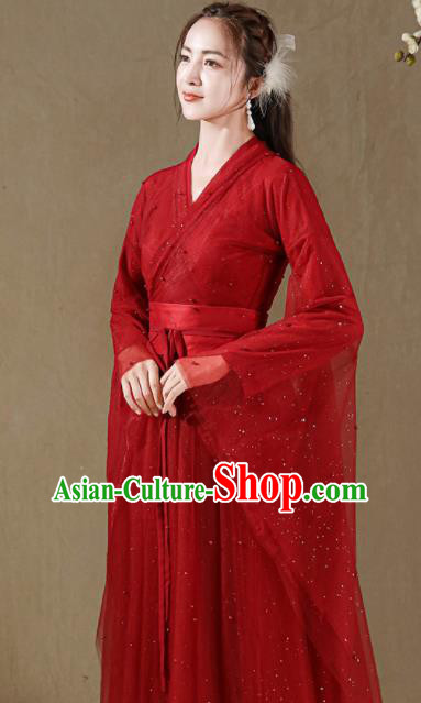 Chinese Ancient Goddess Costumes Traditional Red Hanfu Dress Jin Dynasty Princess Clothing