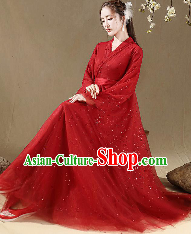 Chinese Ancient Goddess Costumes Traditional Red Hanfu Dress Jin Dynasty Princess Clothing