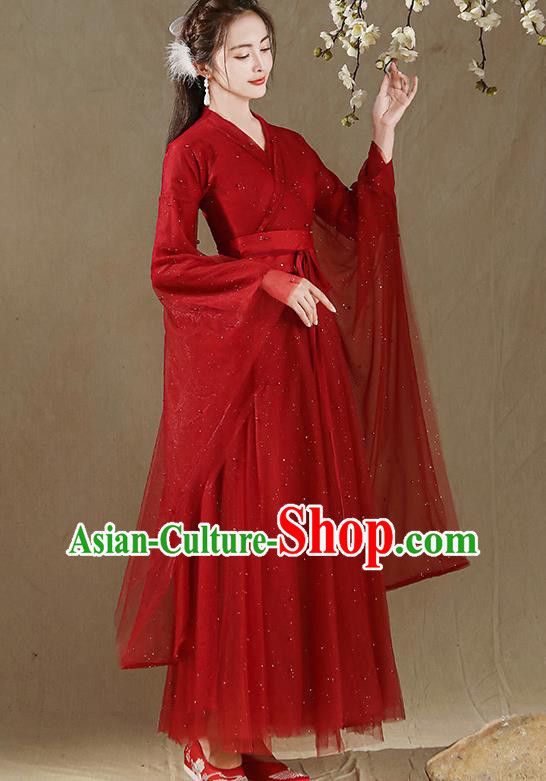 Chinese Ancient Goddess Costumes Traditional Red Hanfu Dress Jin Dynasty Princess Clothing