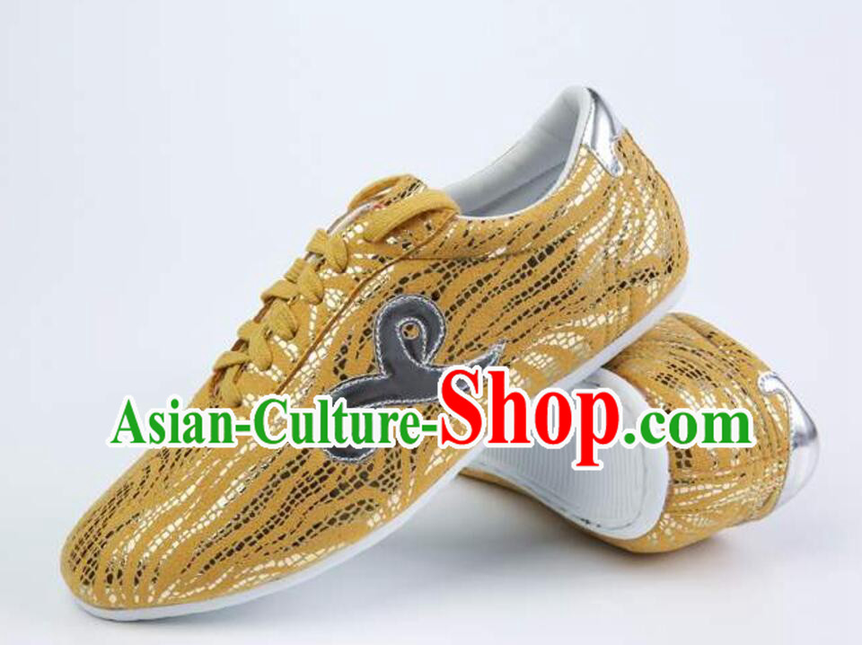 Top Wushu Competition Shoes Chinese Kung Fu Shoes Handmade Golden Martial Arts Shoes