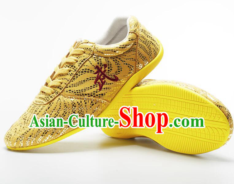 Top Handmade Golden Martial Arts Shoes Wushu Competition Shoes Chinese Kung Fu Shoes