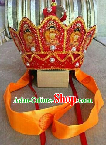 Traditional Chinese Ancient Peking Opera Monks Hat Beijing Opera Five Buddha Crown Headwear