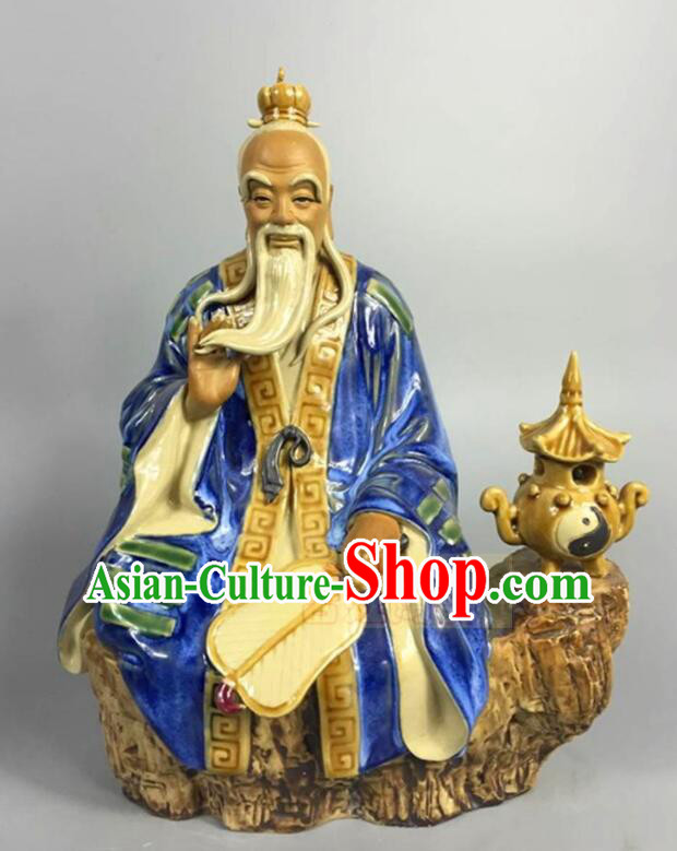 Chinese Ceramic Craft Handmade Shi Wan Porcelain Arts 12 inches Tai Shang Lao Jun Statue