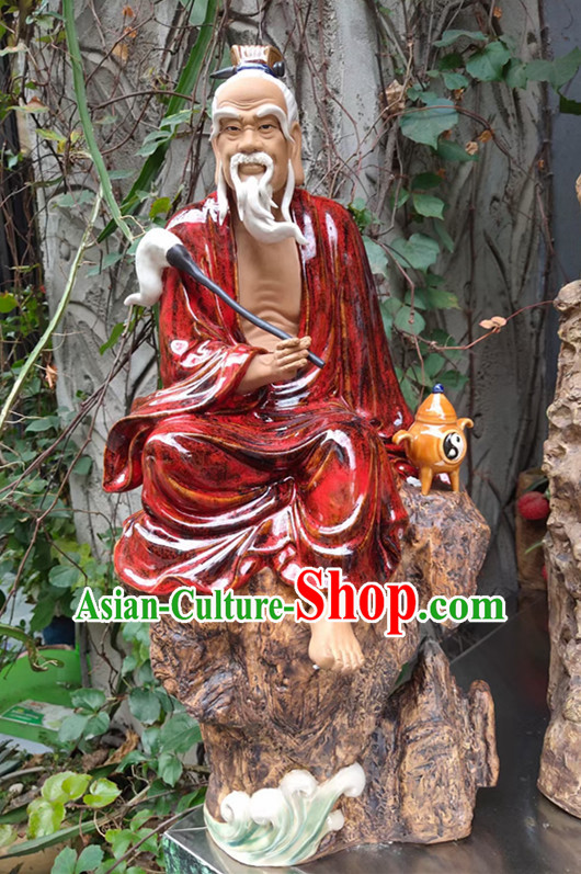 Chinese Ceramic Lao Zi Craft 22 inches Tai Shang Lao Jun Statue Handmade Shi Wan Porcelain Arts