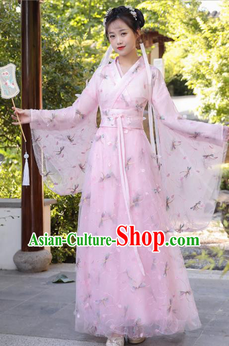 Chinese Traditional Garment Costume Ancient Fairy Pink Dress Clothing