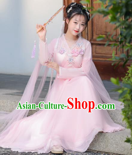 Chinese Ancient Fairy Pink Dress Clothing Traditional Garment Costume
