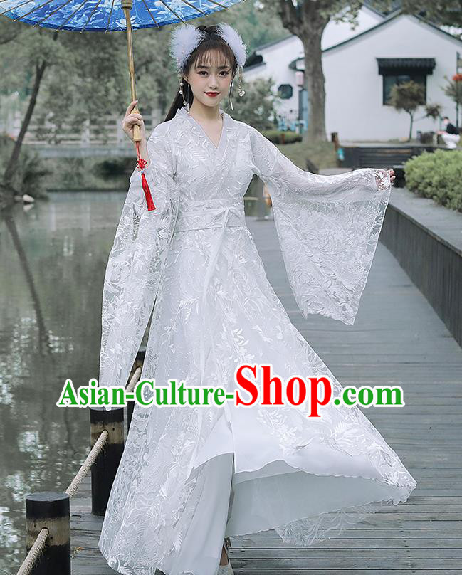 Chinese Traditional Costume Ancient Princess White Dress Clothing