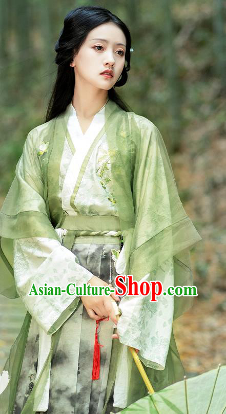 Chinese Traditional Hanfu Garment Song Dynasty Young Lady Costume Ancient Green Dress Clothing
