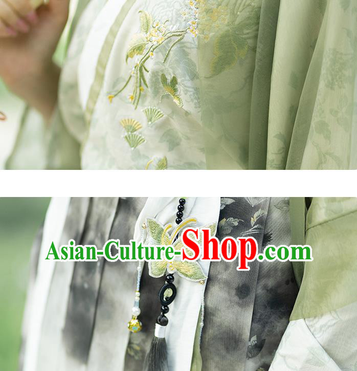 Chinese Traditional Hanfu Garment Song Dynasty Young Lady Costume Ancient Green Dress Clothing