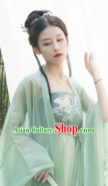 Chinese Ancient Princess Green Dress Clothing Traditional Hanfu Garment Tang Dynasty Palace Lady Costume