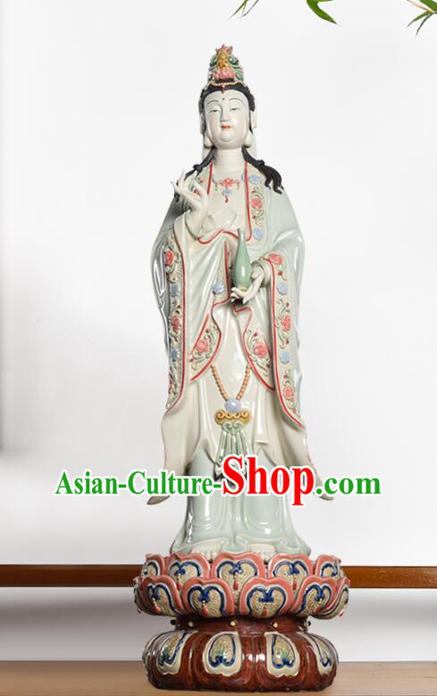 Chinese Guan Yin Porcelain Sculpture Shi Wan Ceramic Figurine Handmade 24 inches Mother Buddha Statue Arts