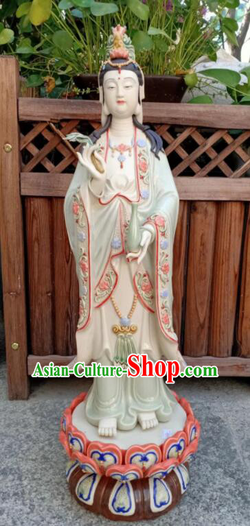 Chinese Mother Buddha Porcelain Sculpture Handmade Shi Wan Guan Yin Ceramic Figurine 24 inches Guanyin Statue Arts