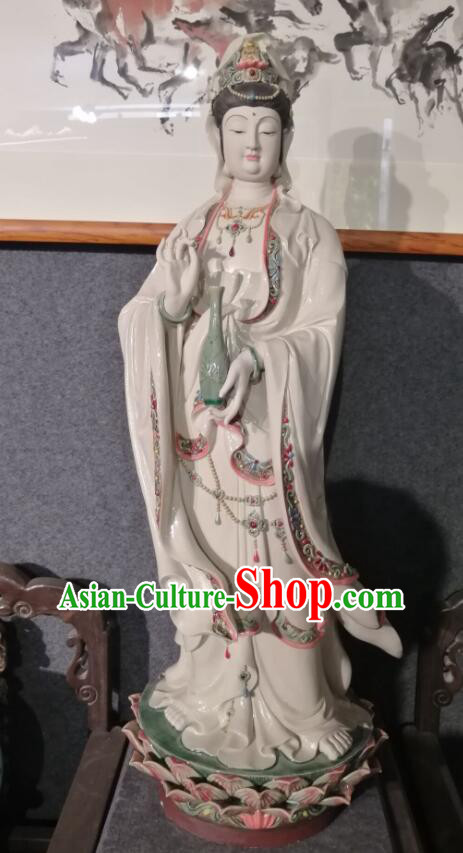 Handmade Shi Wan Guan Yin Ceramic Figurine 40 inches Guanyin Statue Chinese Mother Buddha Porcelain Arts