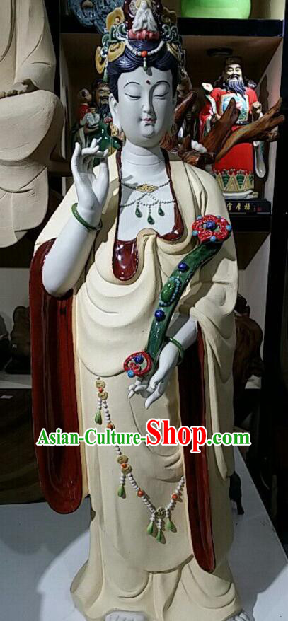 28 inches Standing Guanyin Statue Chinese Mother Buddha Porcelain Arts Handmade Shi Wan Guan Yin Ceramic Figurine