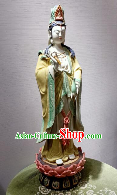 Chinese Buddha Goddess Porcelain Arts Shi Wan Guan Yin Ceramic Figurine Handmade 28 inches Standing Guanyin Statue