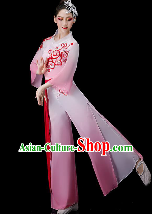 Chinese Folk Dance Pink Outfit Fan Dance Costumes Yangko Dance Clothing